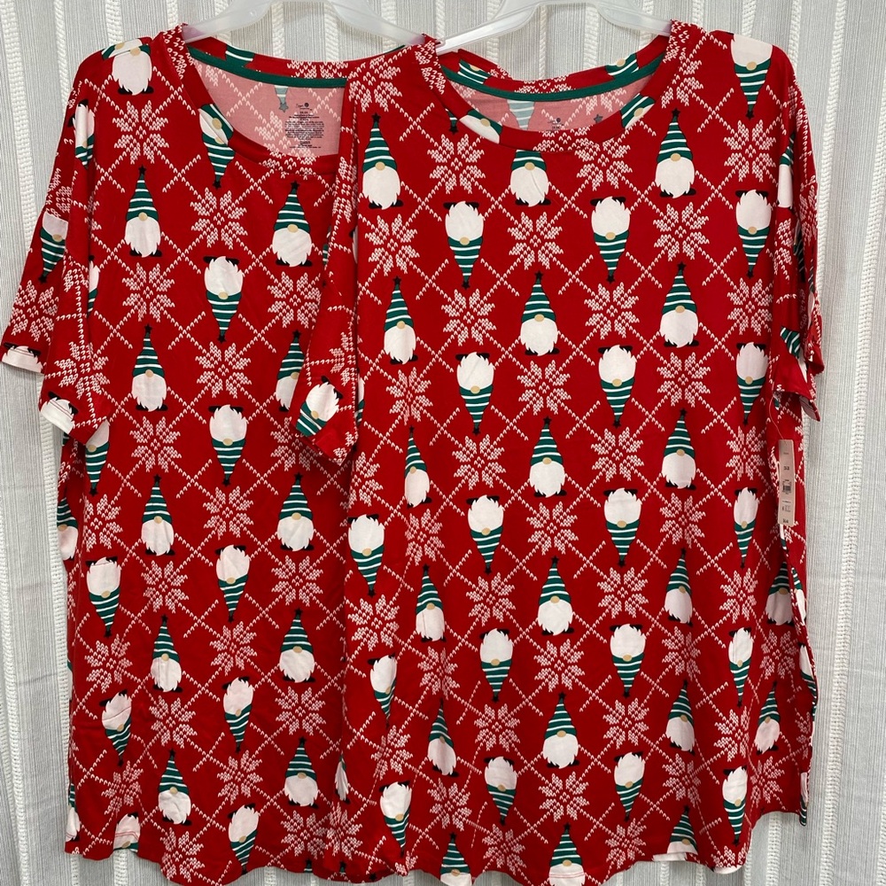 2 Pack Gnome Holiday Christmas Sleep Shirt Gown‎ with pockets- Size 2X / 3X NWT